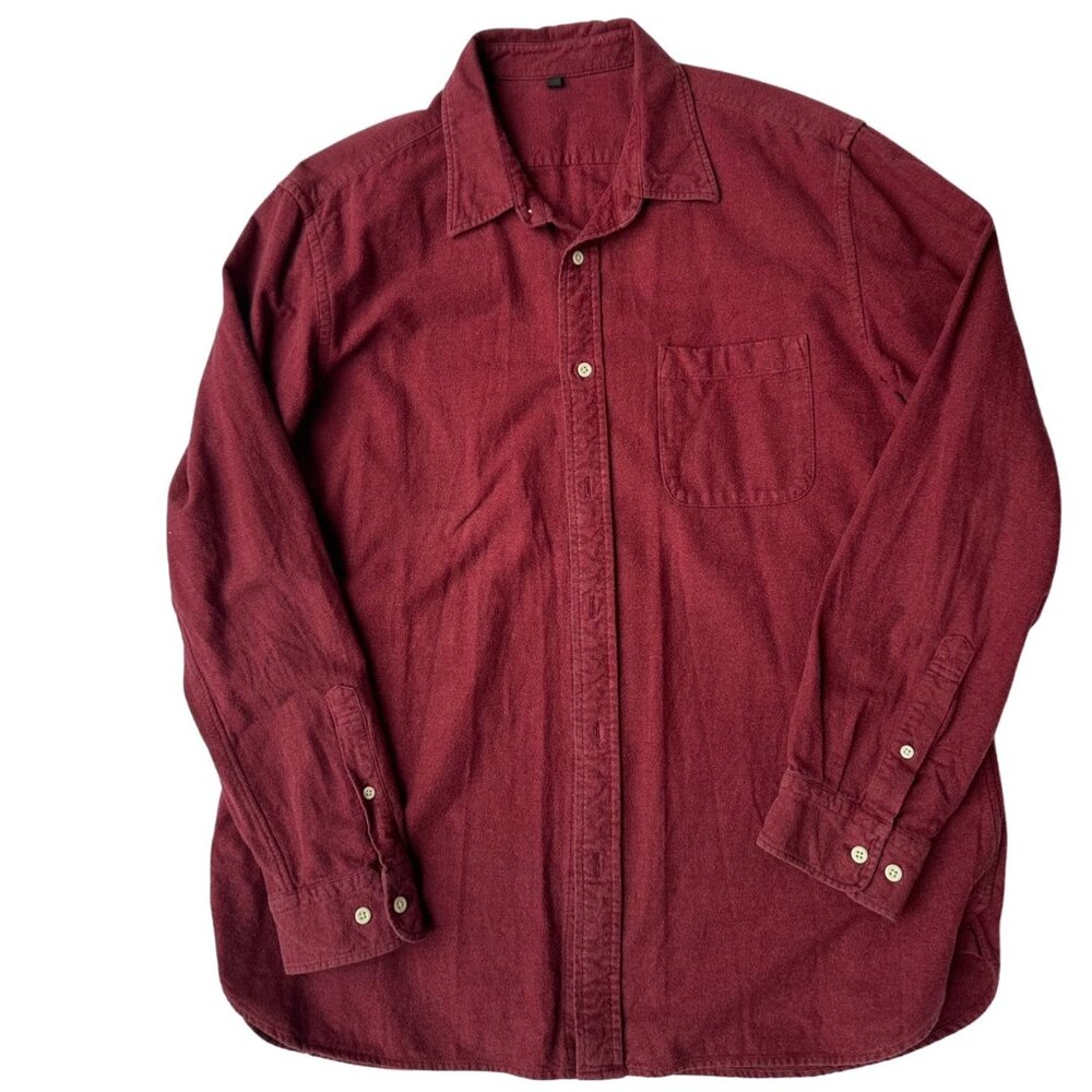Cotton fuzzy warm red button down long sleeve wine XL